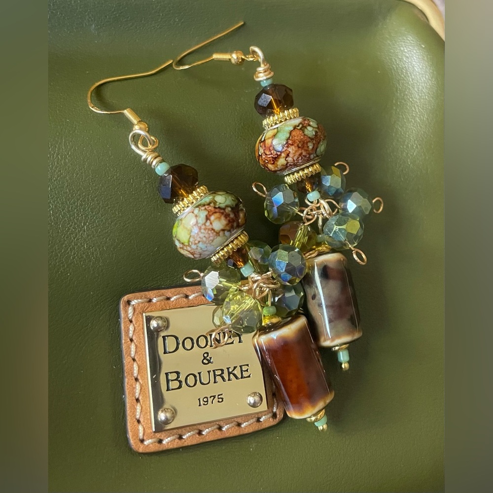 Golden Greens and Brown Beaded Earrings with Gold Accents
